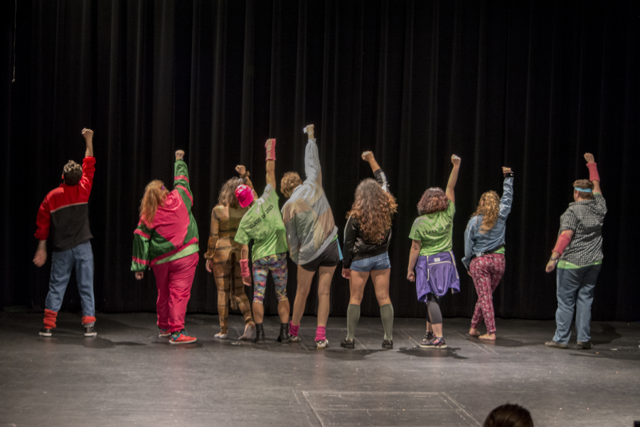 First-years strike a pose during the 80s-inspired performance.
Photo: Janelle Moore