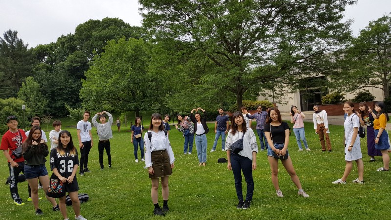 International students on the Quad during orientation this summer. 