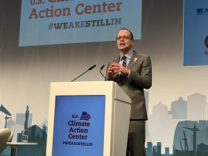 Lou Leonard speaks as a representative for the World Wildlife Fund in November 2017 for the We Are Still In Coalition. He was hired this summer as the new dean of the Falk School of Sustainability. Photo Credit- WWF