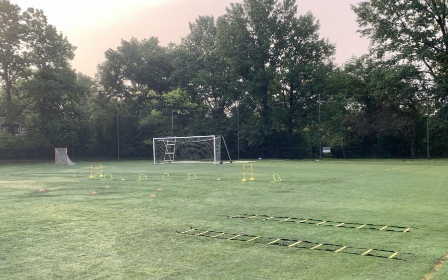 An+empty+sports+field+is+set+up+for+practice+at+Chatham+University%E2%80%99s+Shadyside+campus.