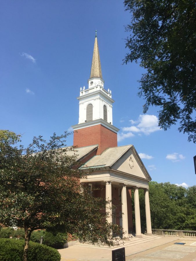 Chatham’s Chapel in the sun, but few students in the area on Sept. 9.  Photograph by Alice Crow