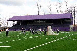 Women's lacrosse team practices at Graham Field.