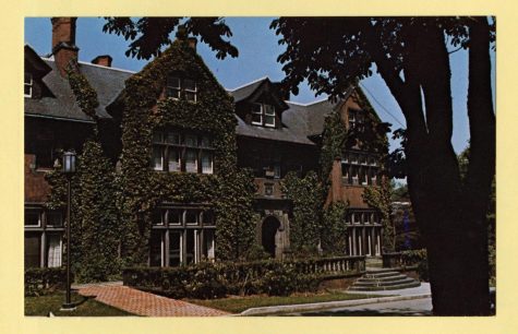 An old photograph on a postcard depicts Mellon Hall. Photo Credit: Chatham University Archives