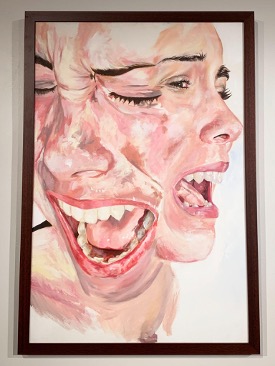“Grief (a self-portrait)” is an acrylic and oil painting done on canvas. The painting depicts an overlapped image of a woman screaming and crying. 
