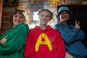 Mackenzie Lewis '26, Alex Marks '26, an Haley Drass '26 as Alvin, Simon, and Theodore.