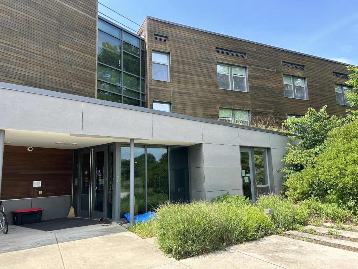 The entrance to Orchard Hall at the Eden Hall campus.