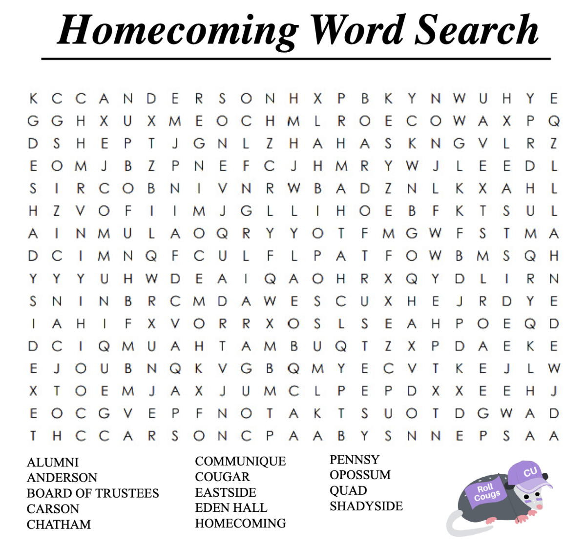 Homecoming word search