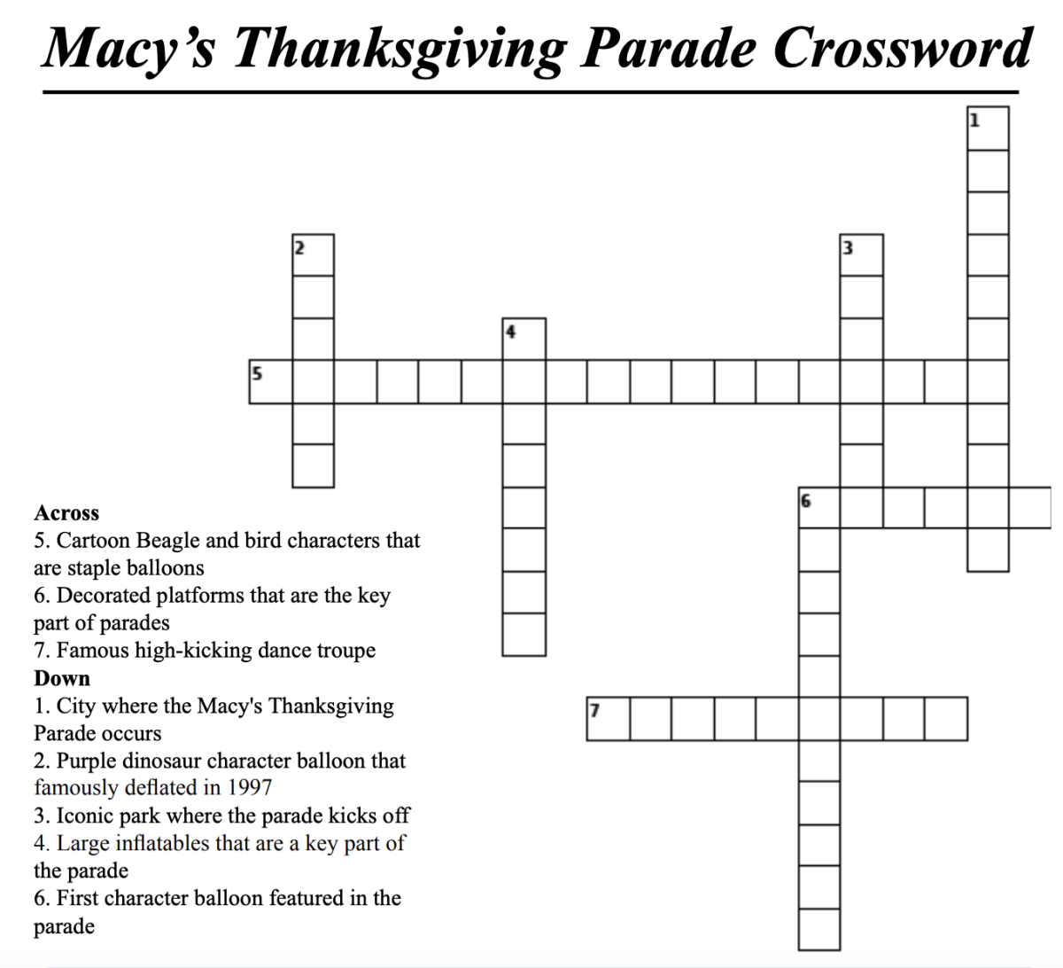 Check out this Macy's Thanksgiving Parade crossword! Answers are revealed in the second slide.