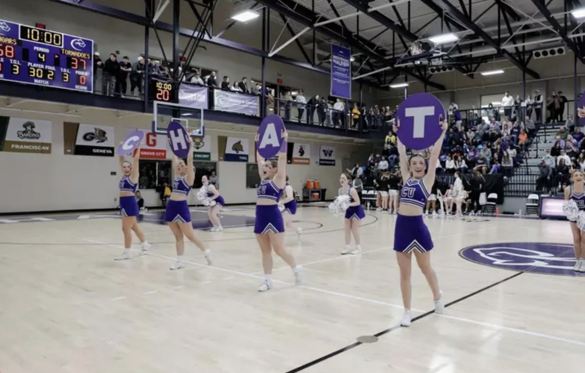 Chatham cheer rallies the crowd at a home game. Photo credit: Chatham Athletics