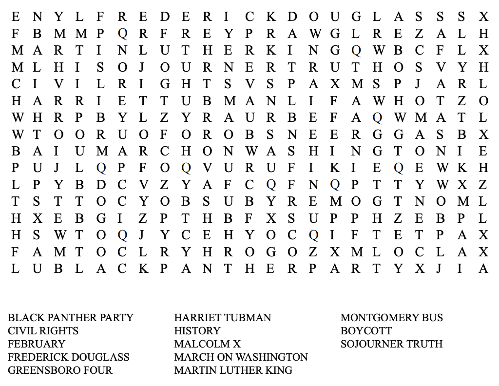 Black History Month word search