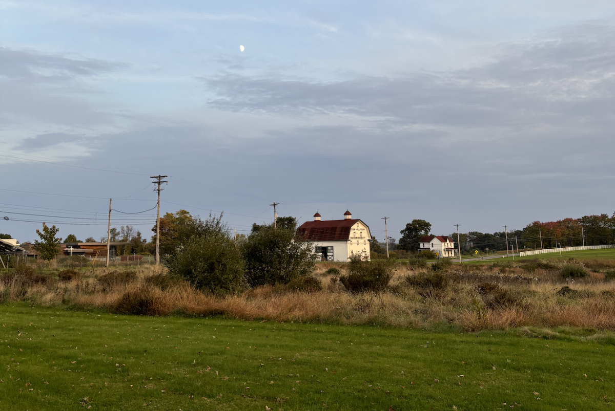 The moon sits over the Eden Hall campus.