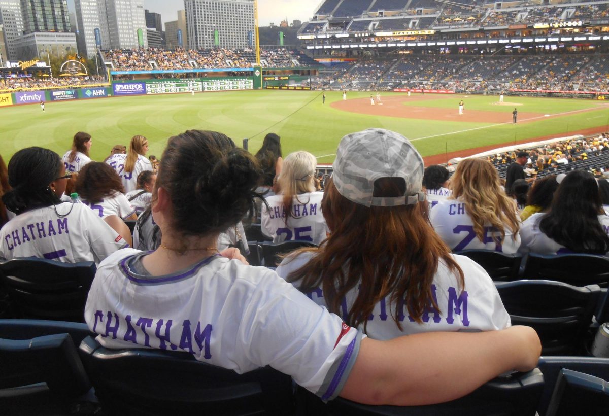 Sarah Naccarato '27 and Ava Daugherty '27 at PNC Park during Chatham night.