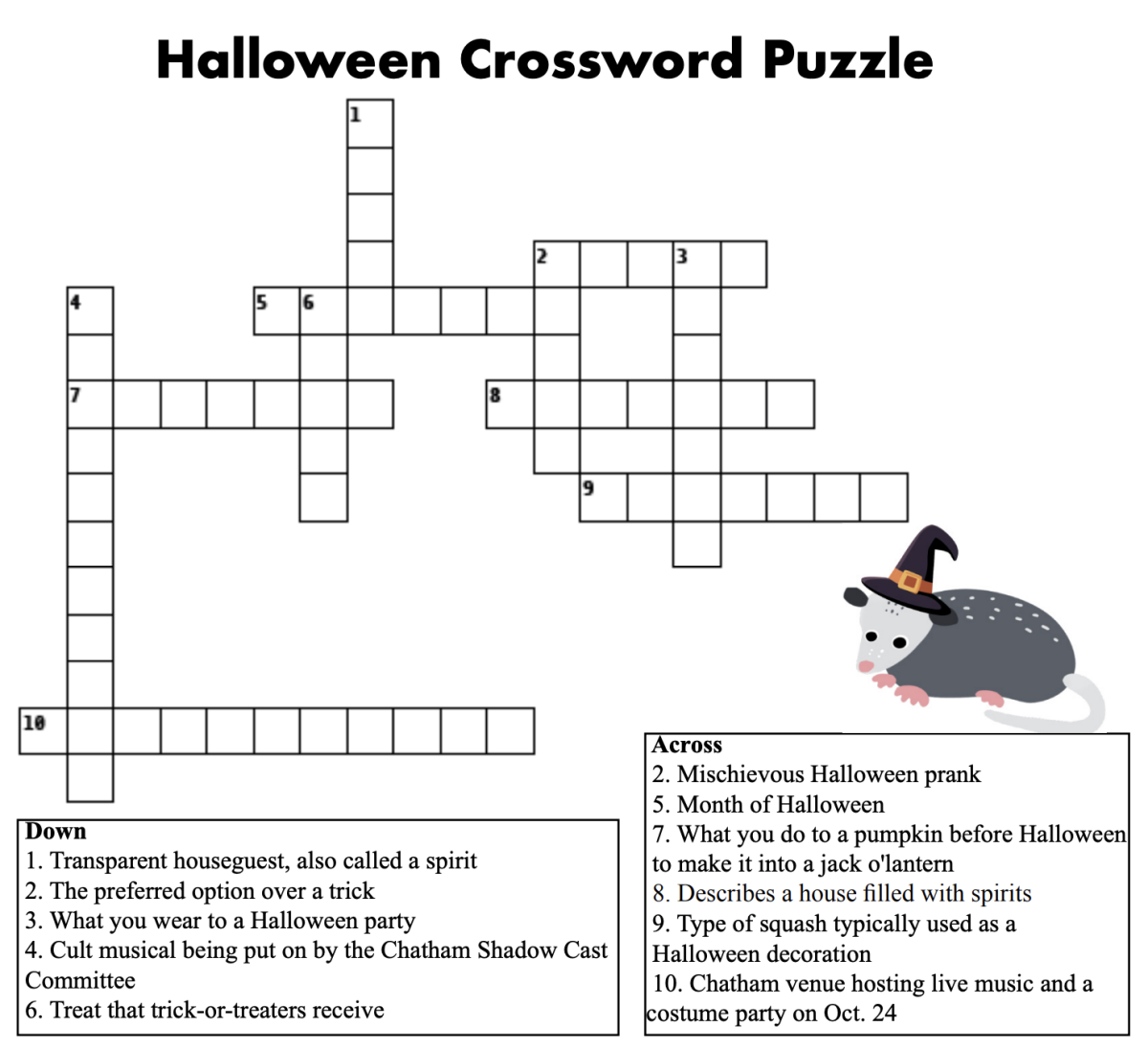 Halloween crossword puzzle