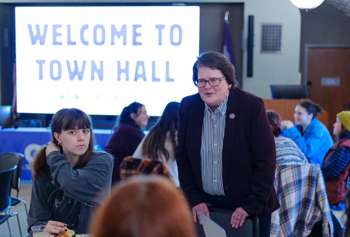 President Lisa Lambert talks to students at Chatham Student Government's Town Hall event on Nov. 6.