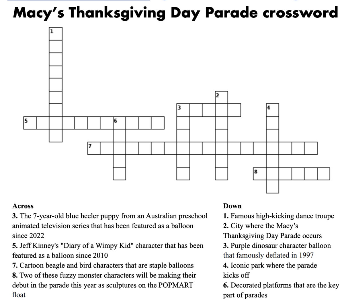 Macy's Thanksgiving Day Parade crossword.