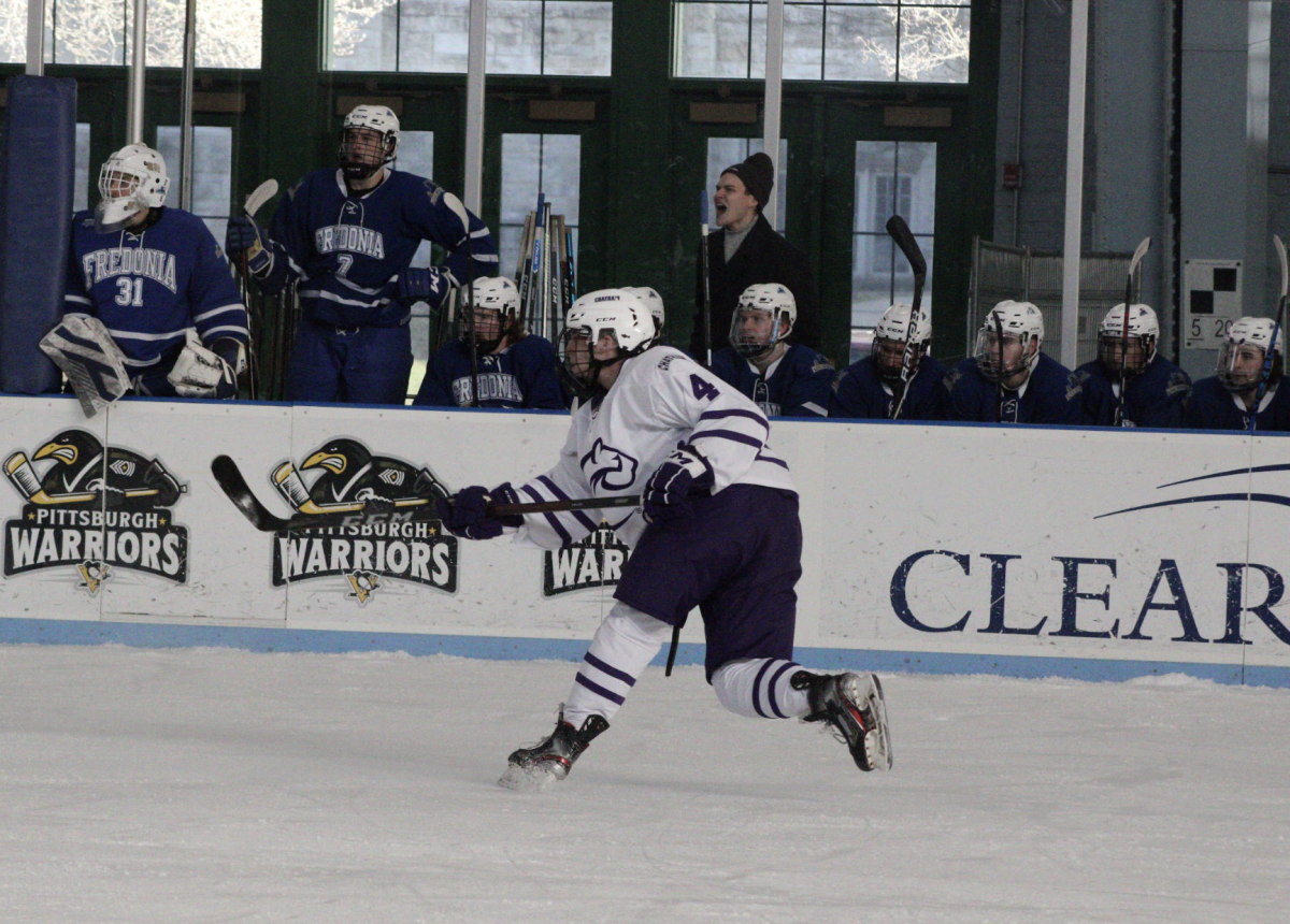 Branden Pomerantz '26 takes a shot against Fredonia.