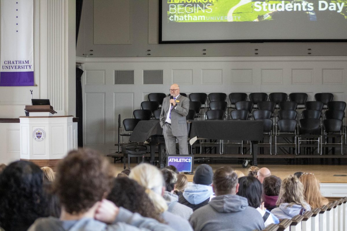 Dr. Redinger speaks to incoming students in the Campbell Memorial Chapel during an Accepted Students Day on Feb. 21, 2026.