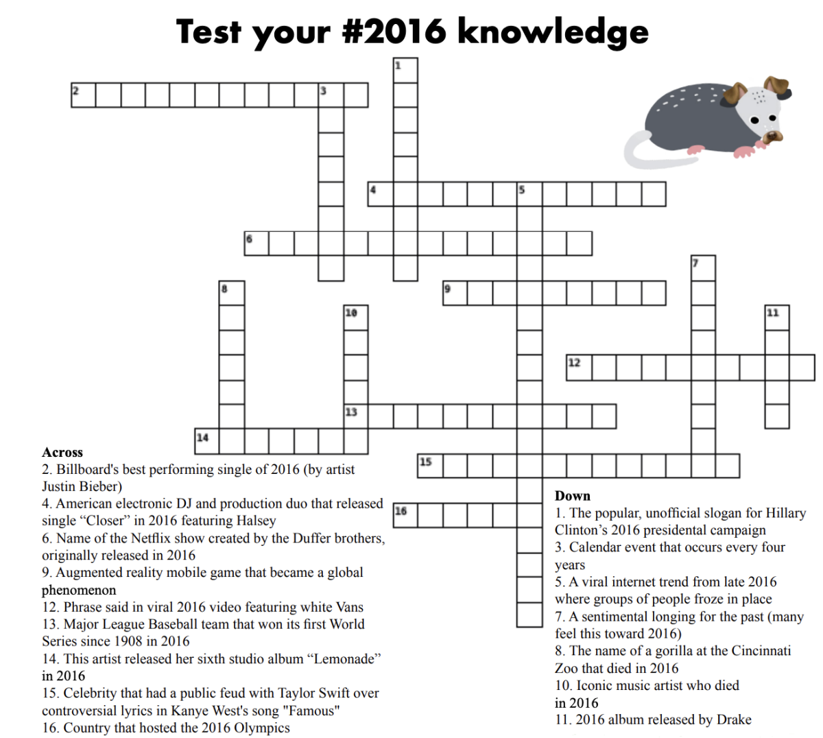 Communiqué #2016 crossword.