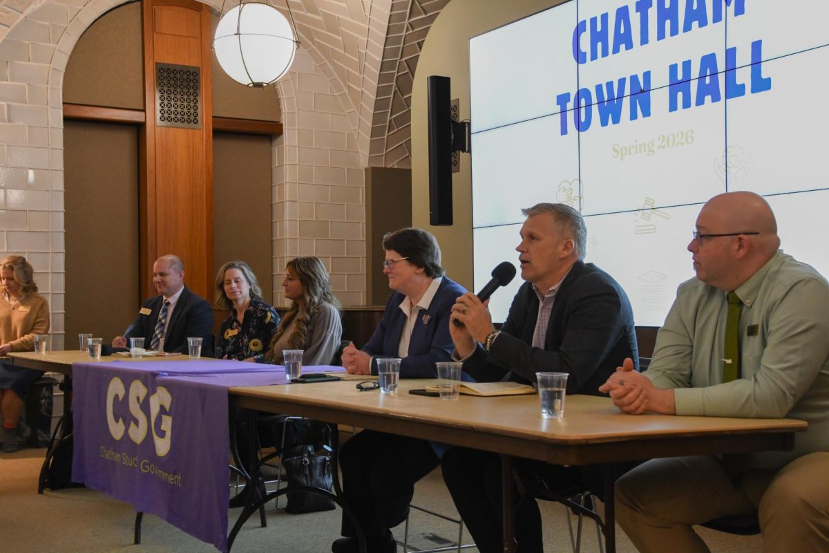 Panelists speak to students during Chatham Student Government's spring town hall.