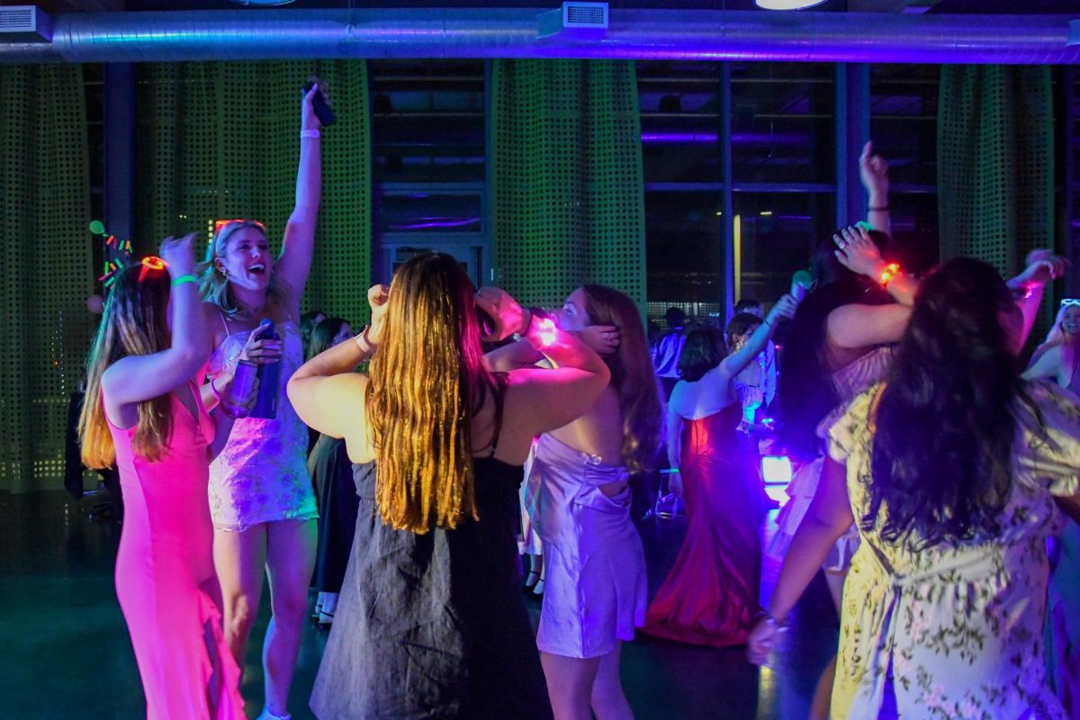 Students party to music played by Durham, North Carolina deejay DJP DOGG.