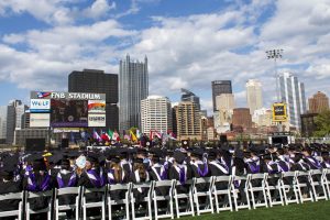 Vice President for Academic Affairs and Provost Dr. Matt Redinger speaks at the F.N.B. Stadium during the commencement ceremony held on May 3.